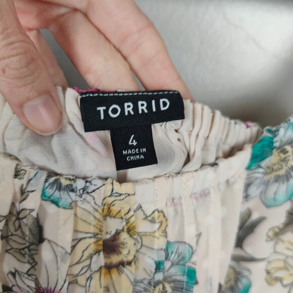 Torrid Chiffon Clip Dot Blouson Short Sleeve Top Womens 4X Floral Print Boho - Picture 5 of 8
